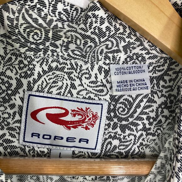 Roper Grey White Paisley Print  Button Up Shirt Mens Size L Rodeo Western Cowboy - Picture 5 of 6